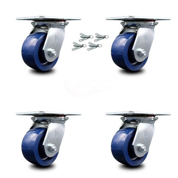 4 Inch Solid Poly Caster Set with Ball Bearings and Swivel Locks